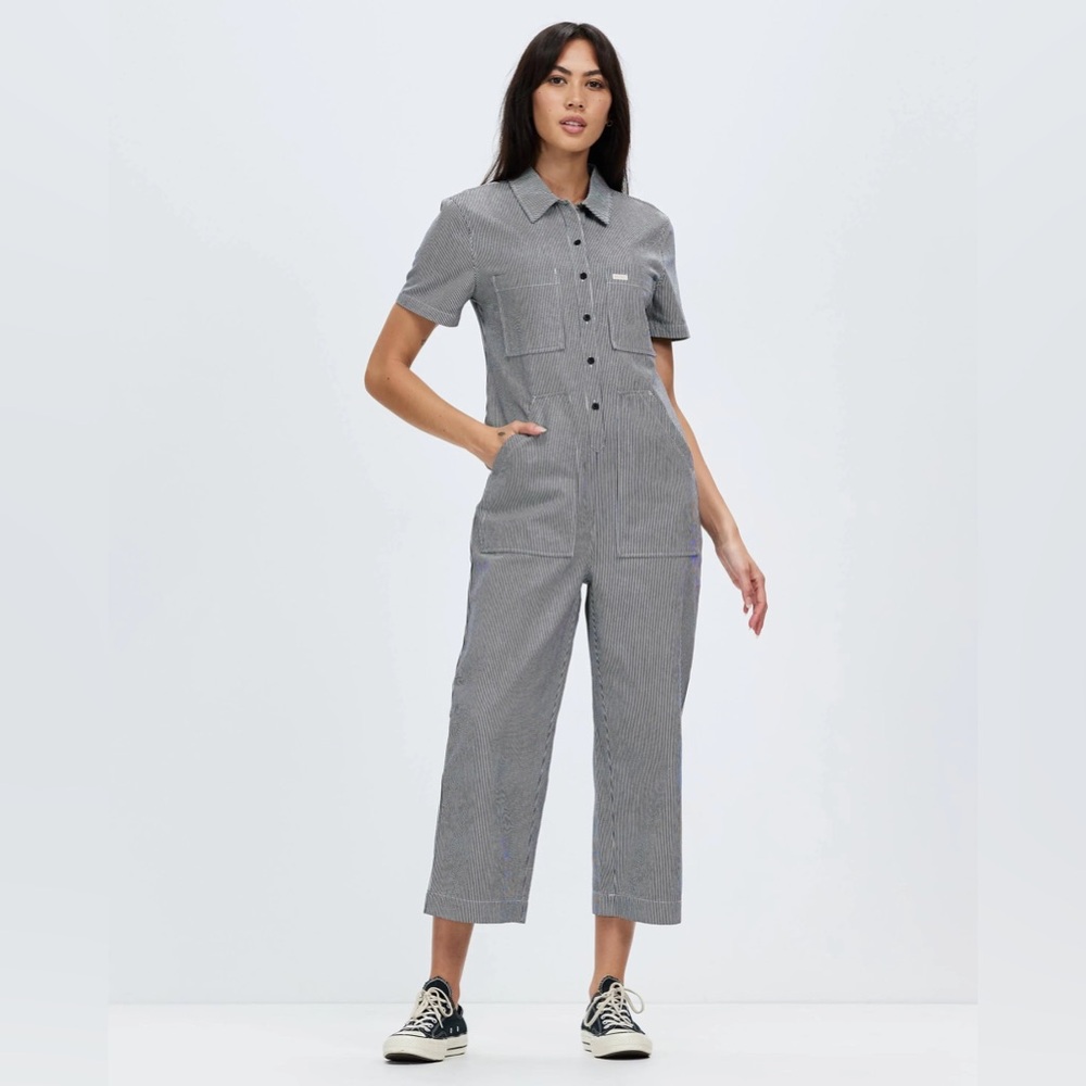 Brixton Sorrento Short Sleeve Coverall in Black/Off White | Size Medium